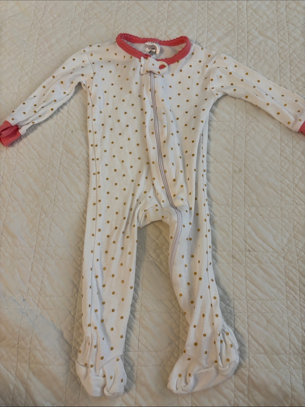 Gerber White Footed One-Piece with Gold Dots and Pink Trim